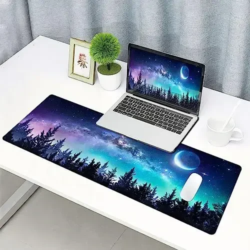 SANWUMIAN Gaming Large Mouse Pad with Stitched Edges, Galaxy Desk Mat, Extended Keyboard Pad, Non-Slip Rubber Base Desk Pad for Keyboard and Mouse, 31.5X11.8 inch, Moon Starry Sky - 6