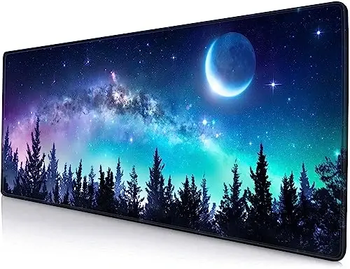 SANWUMIAN Gaming Large Mouse Pad with Stitched Edges, Galaxy Desk Mat, Extended Keyboard Pad, Non-Slip Rubber Base Desk Pad for Keyboard and Mouse, 31.5X11.8 inch, Moon Starry Sky 