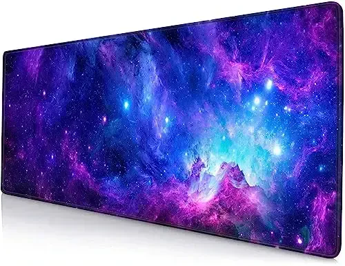 SANWUMIAN Gaming Large Mouse Pad with Stitched Edges, Purple Galaxy Desk Mat, Extended Keyboard Pad, Non-Slip Rubber Base Desk Pad for Keyboard and Mouse, 31.5X11.8 inch - SANWUMIAN