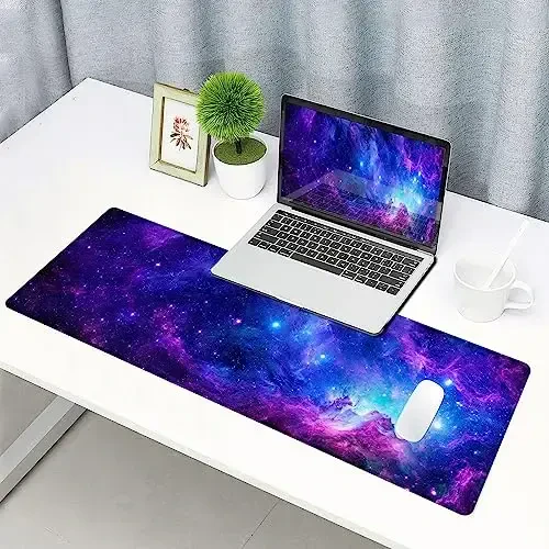 SANWUMIAN Gaming Large Mouse Pad with Stitched Edges, Purple Galaxy Desk Mat, Extended Keyboard Pad, Non-Slip Rubber Base Desk Pad for Keyboard and Mouse, 31.5X11.8 inch - 6