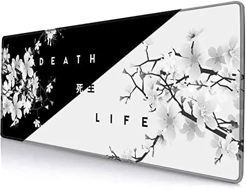 SANWUMIAN Gaming Mouse Pad, Katta stol uchun katta sichqoncha padlari, Sirg'alib ketmaydigan kauchuk taglikli sichqoncha pad, Tikilgan qirralari bilan klaviatura sichqoncha mat stoli pad, 31,5x11,8 dyuymli Sakura O'lim Hayot Gulli - SANWUMIAN