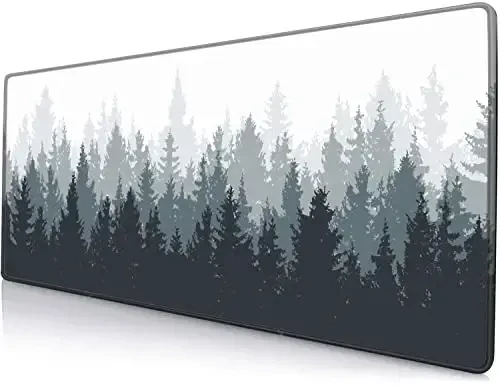 SANWUMIAN Gaming Mouse Pad Large, Keyboard Mouse Mat Desk Pad, Non-Slip Rubber Base with Stitched Edges Mousepad, 31.5X11.8 inch Misty Forest Tree - 1