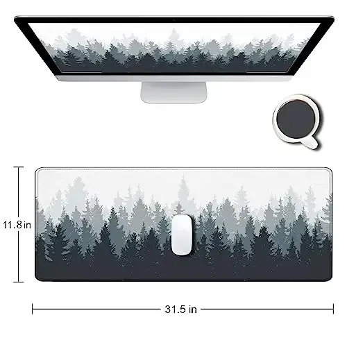 SANWUMIAN Gaming Mouse Pad Large, Keyboard Mouse Mat Desk Pad, Non-Slip Rubber Base with Stitched Edges Mousepad, 31.5X11.8 inch Misty Forest Tree - 2