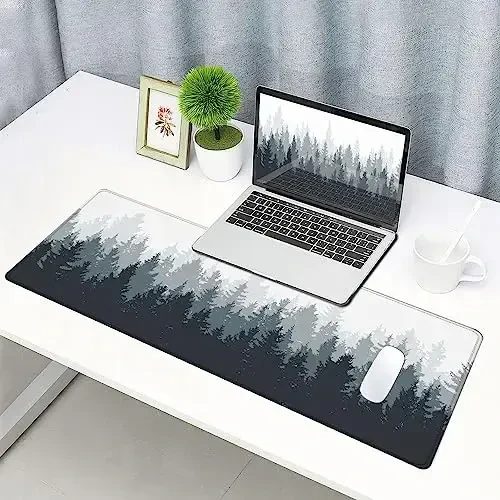 SANWUMIAN Gaming Mouse Pad Large, Keyboard Mouse Mat Desk Pad, Non-Slip Rubber Base with Stitched Edges Mousepad, 31.5X11.8 inch Misty Forest Tree - 6