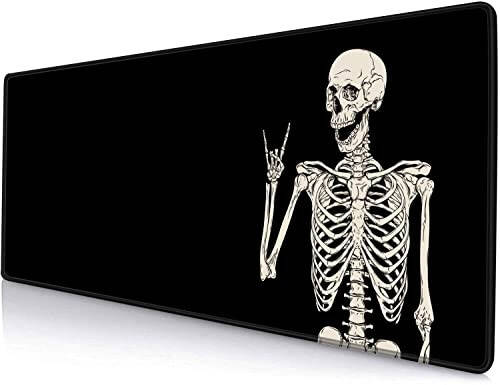 SANWUMIAN Gaming Mouse Pad, Large Mouse Pads for Desk, Non-Slip Rubber Base Mousepad, Keyboard Mouse Mat, Desk Pad with Stitched Edges, 31.5x11.8 inch Black Human Skeleton - 1