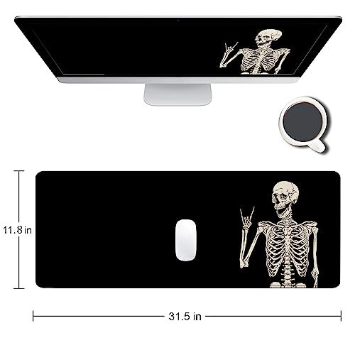 SANWUMIAN Gaming Mouse Pad, Large Mouse Pads for Desk, Non-Slip Rubber Base Mousepad, Keyboard Mouse Mat, Desk Pad with Stitched Edges, 31.5x11.8 inch Black Human Skeleton - 2