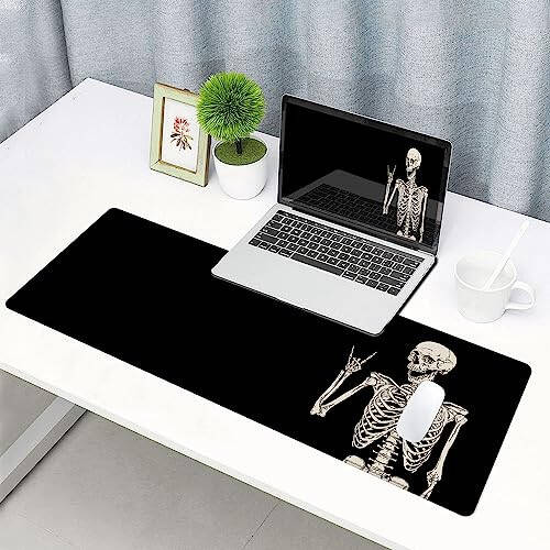 SANWUMIAN Gaming Mouse Pad, Large Mouse Pads for Desk, Non-Slip Rubber Base Mousepad, Keyboard Mouse Mat, Desk Pad with Stitched Edges, 31.5x11.8 inch Black Human Skeleton - 6