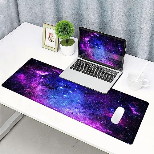 SANWUMIAN Gaming Mouse Pad, Large Mouse Pads for Desk, Non-Slip Rubber Base Mousepad, Keyboard Mouse Mat Desk Pad with Stitched Edges, 31.5x11.8 inch Galaxy - 6