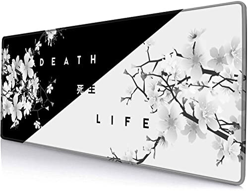 SANWUMIAN Gaming Mouse Pad, Large Mouse Pads for Desk, Non-Slip Rubber Base Mousepad, Keyboard Mouse Mat Desk Pad with Stitched Edges, 31.5x11.8 inch Sakura Death Life Floral - 1