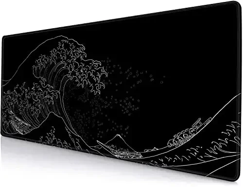 SANWUMIAN Gaming Mouse Pad, Large Mouse Pads for Desk, Non-Slip Rubber Base Mousepad, Keyboard Mouse Mat, Desk Pad with Stitched Edges, 31.5x11.8inch, The Great Wave Off Kanagawa - SANWUMIAN