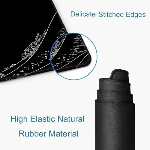 SANWUMIAN Gaming Mouse Pad, Large Mouse Pads for Desk, Non-Slip Rubber Base Mousepad, Keyboard Mouse Mat, Desk Pad with Stitched Edges, 31.5x11.8inch, The Great Wave Off Kanagawa - 3