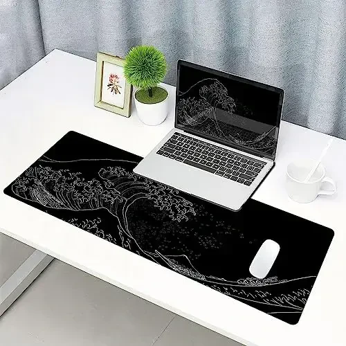 SANWUMIAN Gaming Mouse Pad, Large Mouse Pads for Desk, Non-Slip Rubber Base Mousepad, Keyboard Mouse Mat, Desk Pad with Stitched Edges, 31.5x11.8inch, The Great Wave Off Kanagawa - 6