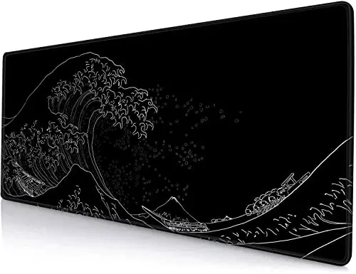 SANWUMIAN Gaming Mouse Pad, Large Mouse Pads for Desk, Non-Slip Rubber Base Mousepad, Keyboard Mouse Mat, Desk Pad with Stitched Edges, 31.5x11.8inch, The Great Wave Off Kanagawa 