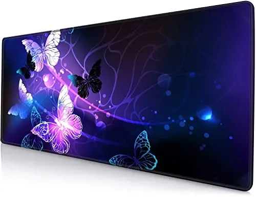 SANWUMIAN Gaming Mouse Pad, Large Mouse Pads for Women, Non-Slip Rubber Base Mousepad, Keyboard Mouse Mat, Desk Pad with Stitched Edges, 31.5x11.8inch, Purple Butterfly - 1