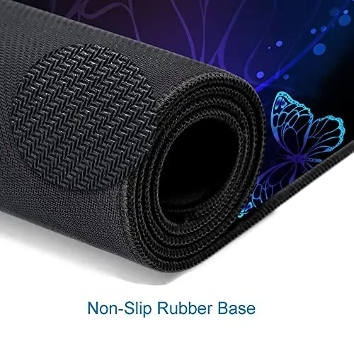 SANWUMIAN Gaming Mouse Pad, Large Mouse Pads for Women, Non-Slip Rubber Base Mousepad, Keyboard Mouse Mat, Desk Pad with Stitched Edges, 31.5x11.8inch, Purple Butterfly - 5