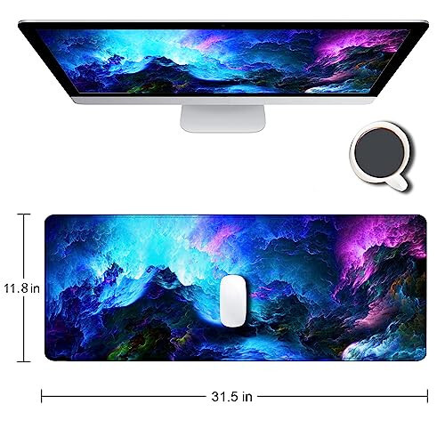 SANWUMIAN Gaming Mouse Pad, Large Non-Slip Rubber Base Mousepad, Keyboard Mouse Mat, Desk Pad with Stitched Edges, 31.5x11.8inch, Dazzling Galaxy - 2