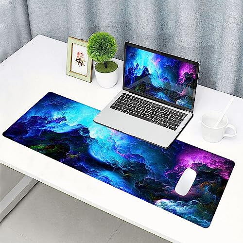 SANWUMIAN Gaming Mouse Pad, Large Non-Slip Rubber Base Mousepad, Keyboard Mouse Mat, Desk Pad with Stitched Edges, 31.5x11.8inch, Dazzling Galaxy - 6