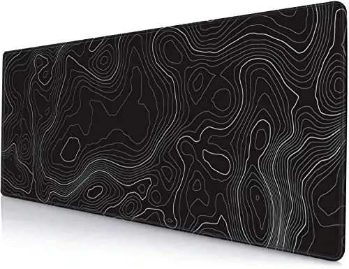 SANWUMIAN Gaming Mouse Pad, Large Topographic Mouse Pads for Desk, Non-Slip Rubber Base Mousepad, Keyboard Mouse Mat, Desk Pad with Stitched Edges, 31.5x11.8inch, Black Geographic Lines - 1