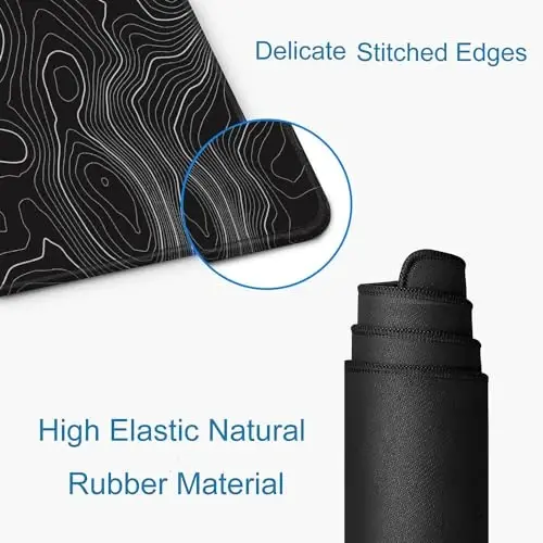 SANWUMIAN Gaming Mouse Pad, Large Topographic Mouse Pads for Desk, Non-Slip Rubber Base Mousepad, Keyboard Mouse Mat, Desk Pad with Stitched Edges, 31.5x11.8inch, Black Geographic Lines - 3