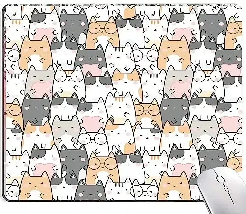 SANWUMIAN Kawaii Mouse Pad, Cute Cats Mouse Mat, Square Waterproof Non-Slip Rubber Base Computer MousePads for Desk Office Laptop 