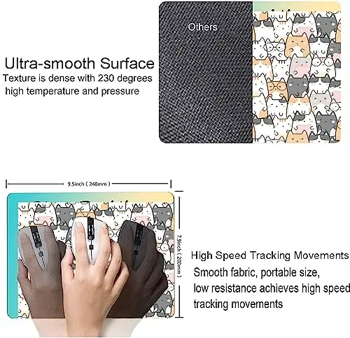 SANWUMIAN Kawaii Mouse Pad, Cute Cats Mouse Mat, Square Waterproof Non-Slip Rubber Base Computer MousePads for Desk Office Laptop - 3
