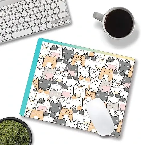 SANWUMIAN Kawaii Mouse Pad, Cute Cats Mouse Mat, Square Waterproof Non-Slip Rubber Base Computer MousePads for Desk Office Laptop - 4