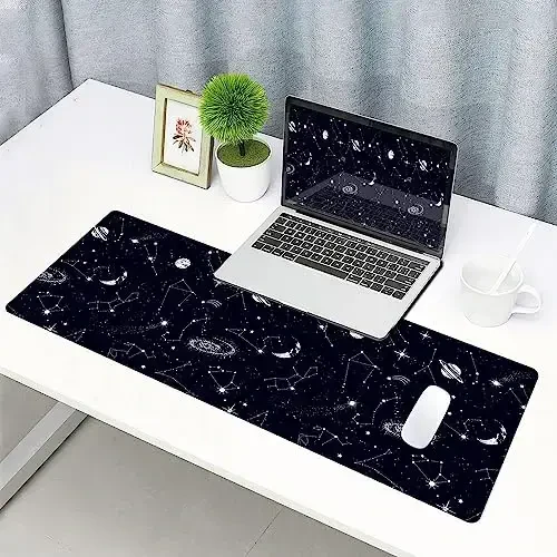SANWUMIAN Large Gaming Mouse Pad with Stitched Edges, Black Constellation Desk Mat Extended Keyboard Pad, Non-Slip Rubber Base Desk Pad for Keyboard and Mouse, 31.5X11.8 inch, Sun and Moon - 6