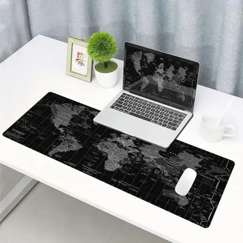SANWUMIAN Large Gaming Mouse Pad with Stitched Edges, Desk Mat Extended Keyboard Pad, Non-Slip Rubber Base Desk Pad for Laptop, Office, Home, 31.5X11.8 inch Black World Map - 6