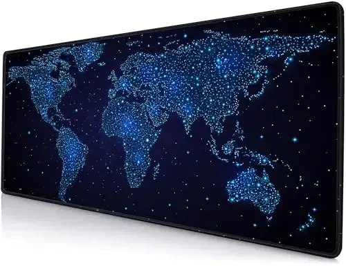 SANWUMIAN Large Gaming Mouse Pad with Stitched Edges, Desk Pad Extended Keyboard Mat, Non-Slip Rubber Base Mousepads for Laptop, Office, Home, 31.5X11.8 inch Galaxy World Map - SANWUMIAN