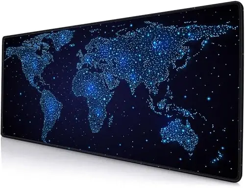 SANWUMIAN Large Gaming Mouse Pad with Stitched Edges, Desk Pad Extended Keyboard Mat, Non-Slip Rubber Base Mousepads for Laptop, Office, Home, 31.5X11.8 inch Galaxy World Map 