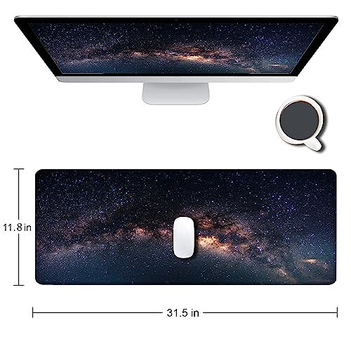 SANWUMIAN Large Gaming Mouse Pad with Stitched Edges, Galaxy Desk Mat, Extended XL Keyboard Pad, Non-Slip Rubber Base Desk Pad for Keyboard and Mouse, 31.5X11.8 inch - 2