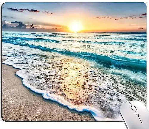 SANWUMIAN Mouse Pad, Beach Mouse Mat, Square Waterproof Non-Slip Rubber Base Computer MousePads for Desk Office Laptop - SANWUMIAN