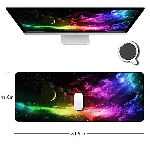 SANWUMIAN Mouse Pad Gaming, Large Mouse Pads for Desk, Keyboard Mouse Mat Desk Pad, Non-Slip Rubber Base with Stitched Edges Mousepad, 31.5x11.8in Colorful Galaxy - SANWUMIAN (1)