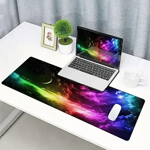 SANWUMIAN Mouse Pad Gaming, Large Mouse Pads for Desk, Keyboard Mouse Mat Desk Pad, Non-Slip Rubber Base with Stitched Edges Mousepad, 31.5x11.8in Colorful Galaxy - 6