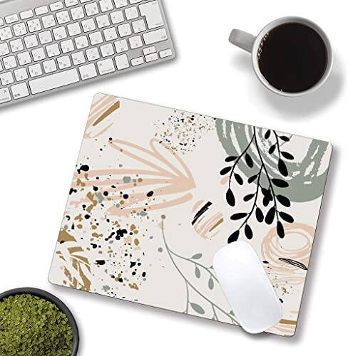 SANWUMIAN Mouse Pad, Mouse Pad with Abstract Art Design, Square Mouse Mat Waterproof MousePad Non-Slip Rubber Base Mouse Pads for Office Laptop, Modern Boho Leaves - 2