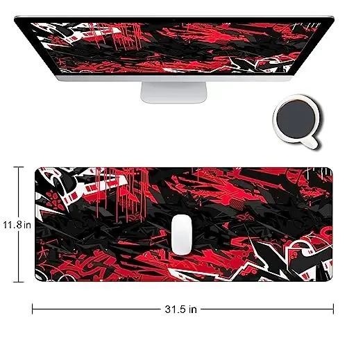 SANWUMIAN Mouse Pad Gaming, Large XXL Mouse Pads, Non-Slip Rubber Base Mousepad, Keyboard Mouse Mat Desk Pad with Stitched Edges, 31.5x11.8 inch Black Red - 2