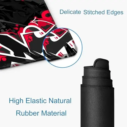 SANWUMIAN Mouse Pad Gaming, Large XXL Mouse Pads, Non-Slip Rubber Base Mousepad, Keyboard Mouse Mat Desk Pad with Stitched Edges, 31.5x11.8 inch Black Red - 3