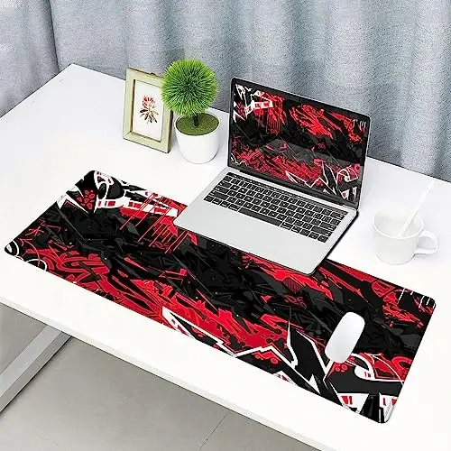 SANWUMIAN Mouse Pad Gaming, Large XXL Mouse Pads, Non-Slip Rubber Base Mousepad, Keyboard Mouse Mat Desk Pad with Stitched Edges, 31.5x11.8 inch Black Red - 6