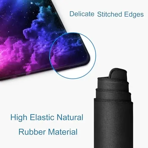 SANWUMIAN Mouse Pad Gaming, Large Mouse Pads for Desk, Keyboard Mouse Mat Desk Pad, Non-Slip Rubber Base with Stitched Edges Mousepad, 31.5x11.8in Colorful Galaxy - 3