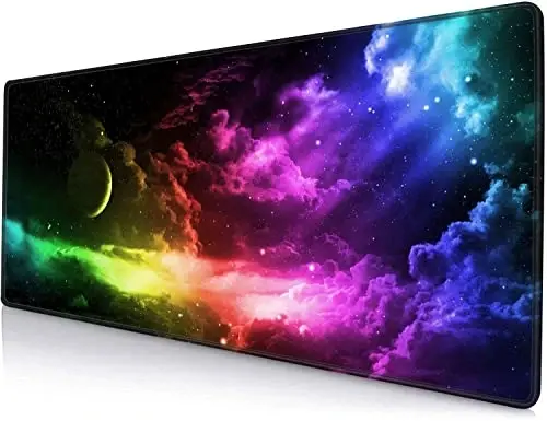 SANWUMIAN Mouse Pad Gaming, Large Mouse Pads for Desk, Keyboard Mouse Mat Desk Pad, Non-Slip Rubber Base with Stitched Edges Mousepad, 31.5x11.8in Colorful Galaxy 
