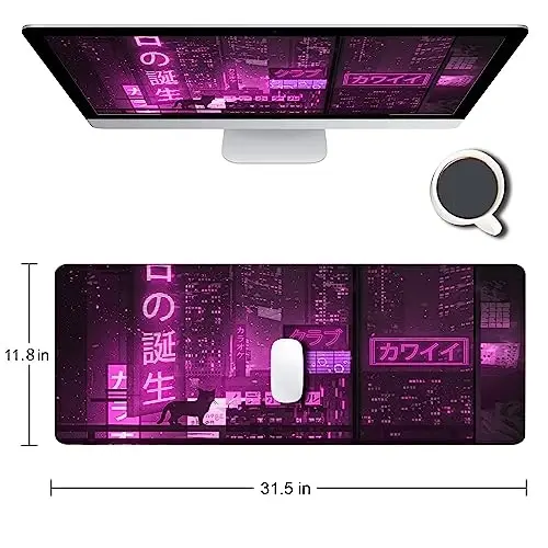 SANWUMIAN O'yin Sichqoncha Pad, Katta Anime Sichqoncha Padlari Stolda, Sirpanmaydigan Rezina Taglik Sichqoncha Pad, Tikilgan Chegaralar bilan Klaviatura Sichqoncha Mat Stolda Pad, 31.5x11.8 dyuym - 3