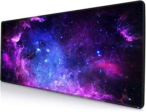 SANWUMIAN Oyun Fare Altlığı, Büyük Masa Fare Altlıkları, Kaymaz Kauçuk Tabanlı Fare Altlığı, Dikişli Kenarlı Klavye Fare Matı Masa Altlığı, 31,5x11,8 inç Galaxy - 1