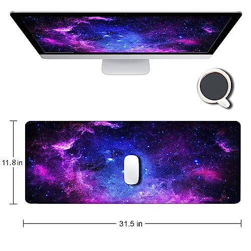 SANWUMIAN Oyun Fare Altlığı, Büyük Masa Fare Altlıkları, Kaymaz Kauçuk Tabanlı Fare Altlığı, Dikişli Kenarlı Klavye Fare Matı Masa Altlığı, 31,5x11,8 inç Galaxy - 2