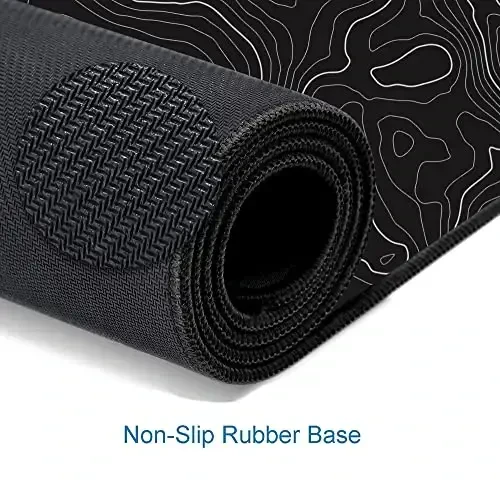 SANWUMIAN Gaming Mouse Pad, Large Topographic Mouse Pads for Desk, Non-Slip Rubber Base Mousepad, Keyboard Mouse Mat, Desk Pad with Stitched Edges, 31.5x11.8inch, Black Geographic Lines - 5