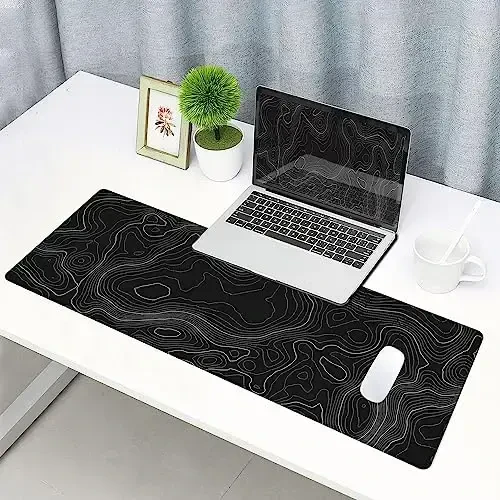 SANWUMIAN Gaming Mouse Pad, Large Topographic Mouse Pads for Desk, Non-Slip Rubber Base Mousepad, Keyboard Mouse Mat, Desk Pad with Stitched Edges, 31.5x11.8inch, Black Geographic Lines - 6