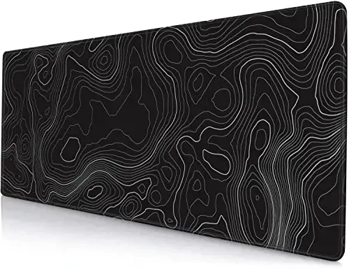 SANWUMIAN Gaming Mouse Pad, Large Topographic Mouse Pads for Desk, Non-Slip Rubber Base Mousepad, Keyboard Mouse Mat, Desk Pad with Stitched Edges, 31.5x11.8inch, Black Geographic Lines 