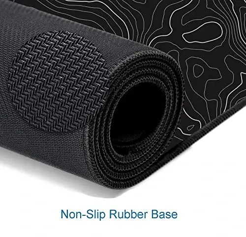 SANWUMIAN Gaming Mouse Pad, Large Topographic Mouse Pads for Desk, Non-Slip Rubber Base Mousepad, Keyboard Mouse Mat, Desk Pad with Stitched Edges, 31.5x11.8inch, Black Geographic Lines - 5