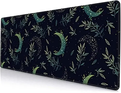 SANWUMIAN Gaming Mouse Pad, XXL Extended Computer Keyboard Long Mouse Mat, Large Desk Pad for Office Laptop, Non-Slip Rubber Base with Stitched Edge Mousepad, 31.5X11.8 inch Black Boho Magic Moon 