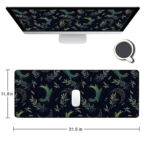 SANWUMIAN Gaming Mouse Pad, XXL Extended Computer Keyboard Long Mouse Mat, Large Desk Pad for Office Laptop, Non-Slip Rubber Base with Stitched Edge Mousepad, 31.5X11.8 inch Black Boho Magic Moon - 2