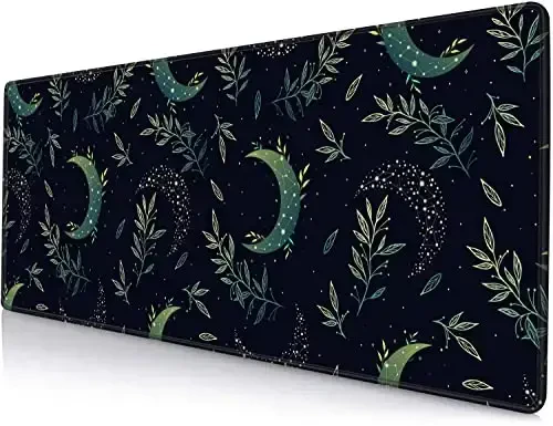 SANWUMIAN Gaming Mouse Pad, XXL Extended Computer Keyboard Long Mouse Mat, Large Desk Pad for Office Laptop, Non-Slip Rubber Base with Stitched Edge Mousepad, 31.5X11.8 inch Black Boho Magic Moon 